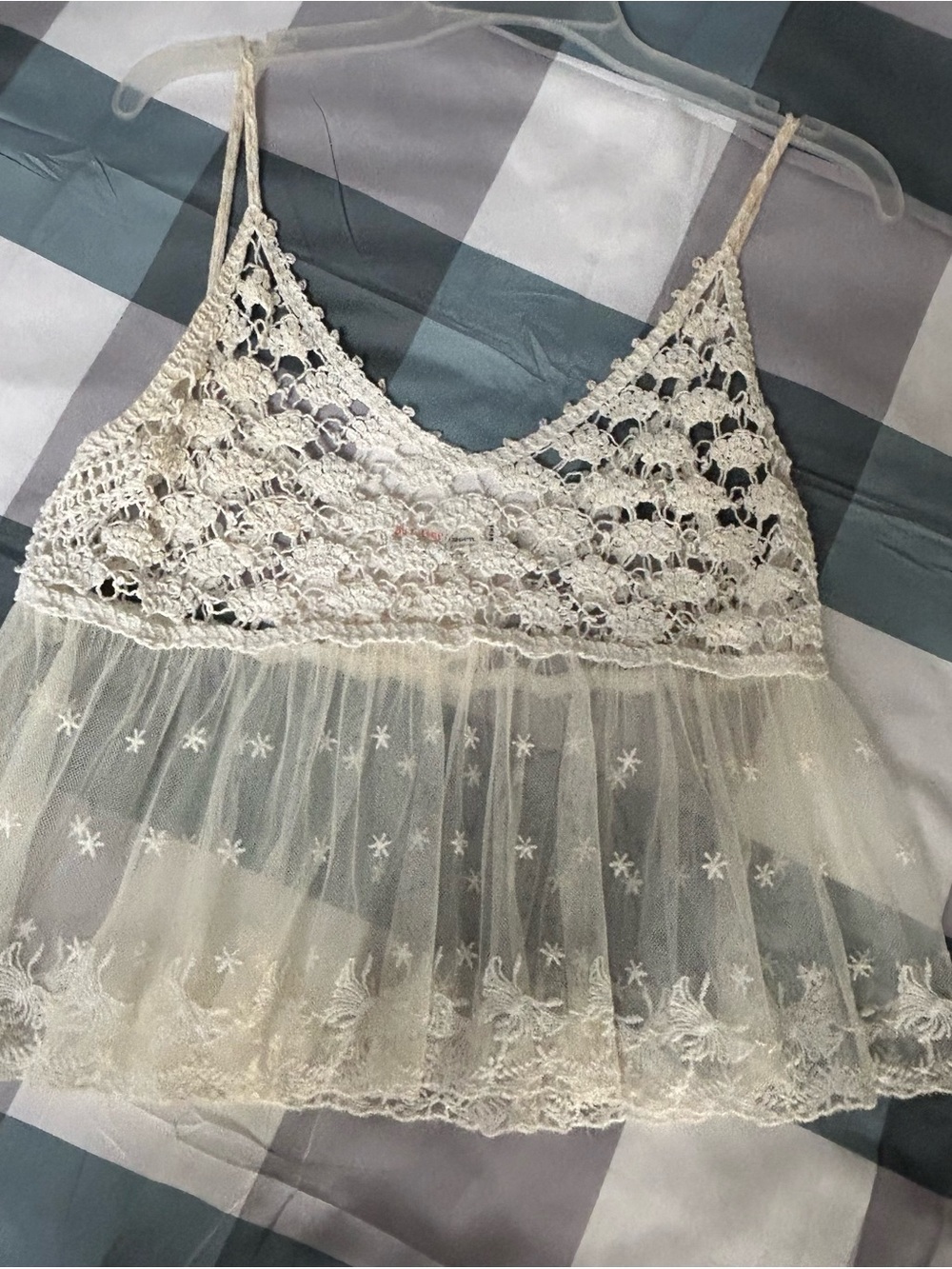 Sheer Crochet Lace Camisole Tank Top - Cream